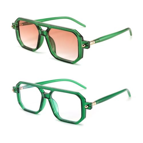 FEISEDY Vintage Square 70s Flat Aviator Sunglasses B2622 and Blue Light Blocking Glasses Women Men B0062 | Amazon (US)