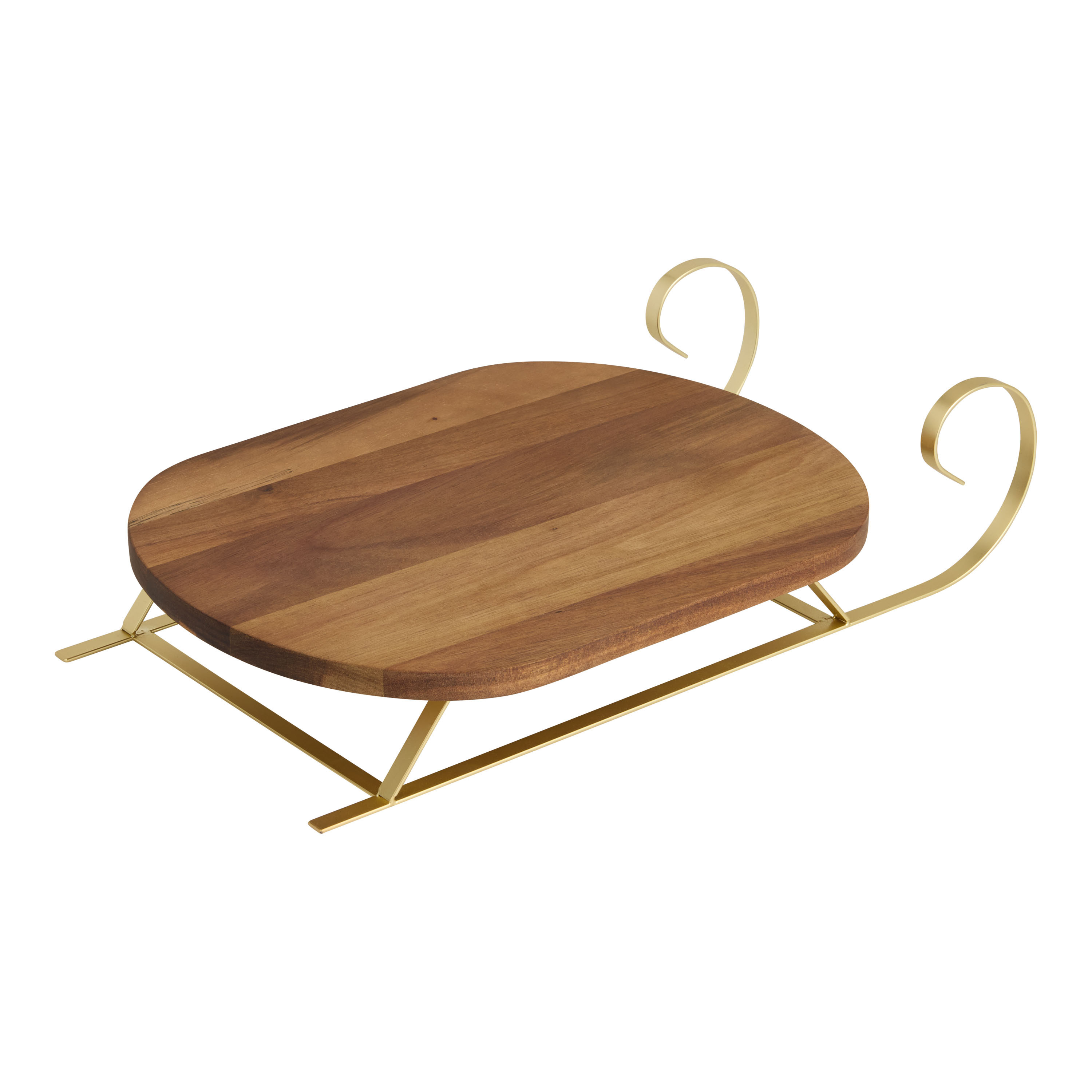 Acacia Wood and Champagne Gold Metal Sleigh Serving Board | World Market