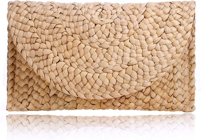 COOKOOKY Straw Clutch Handbag Summer Beach Straw Purse for Women woven Envelope Bag | Amazon (US)