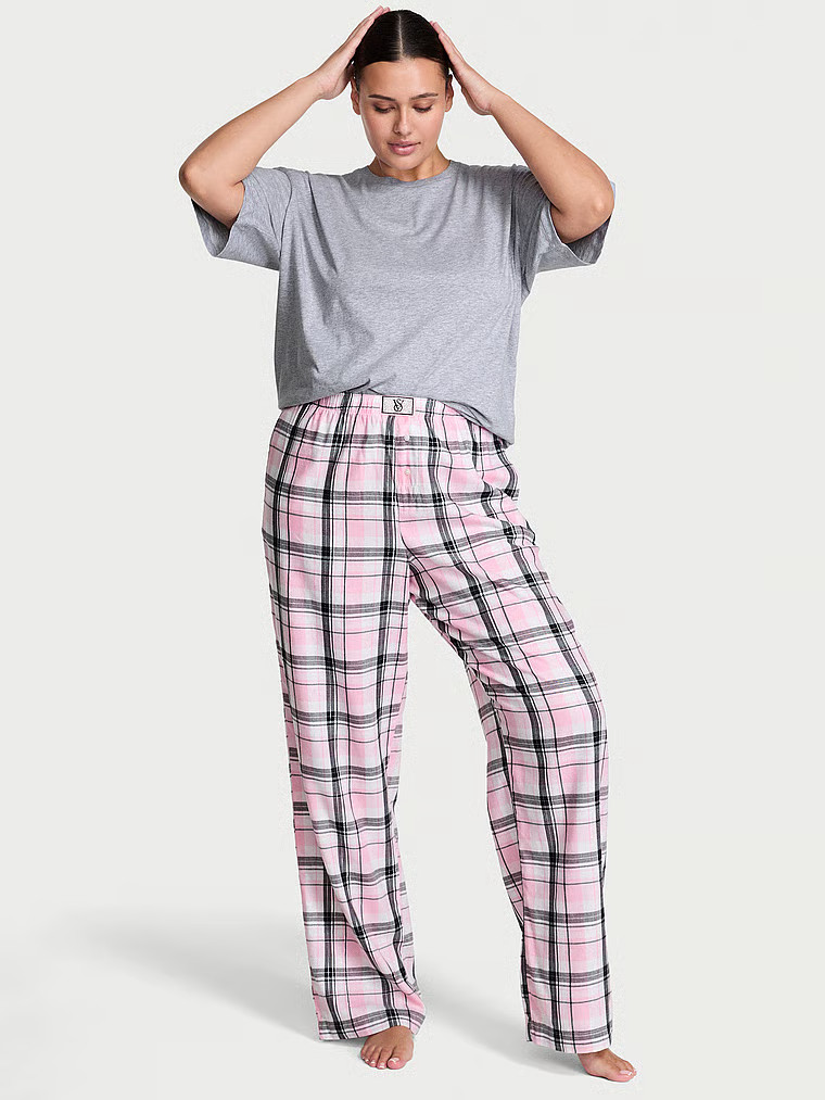 Buy Flannel Short-Sleeve Long Tee-Jama Set, Red - Order Pajamas Sets online - Victoria's Secret U... | Victoria's Secret (US / CA )