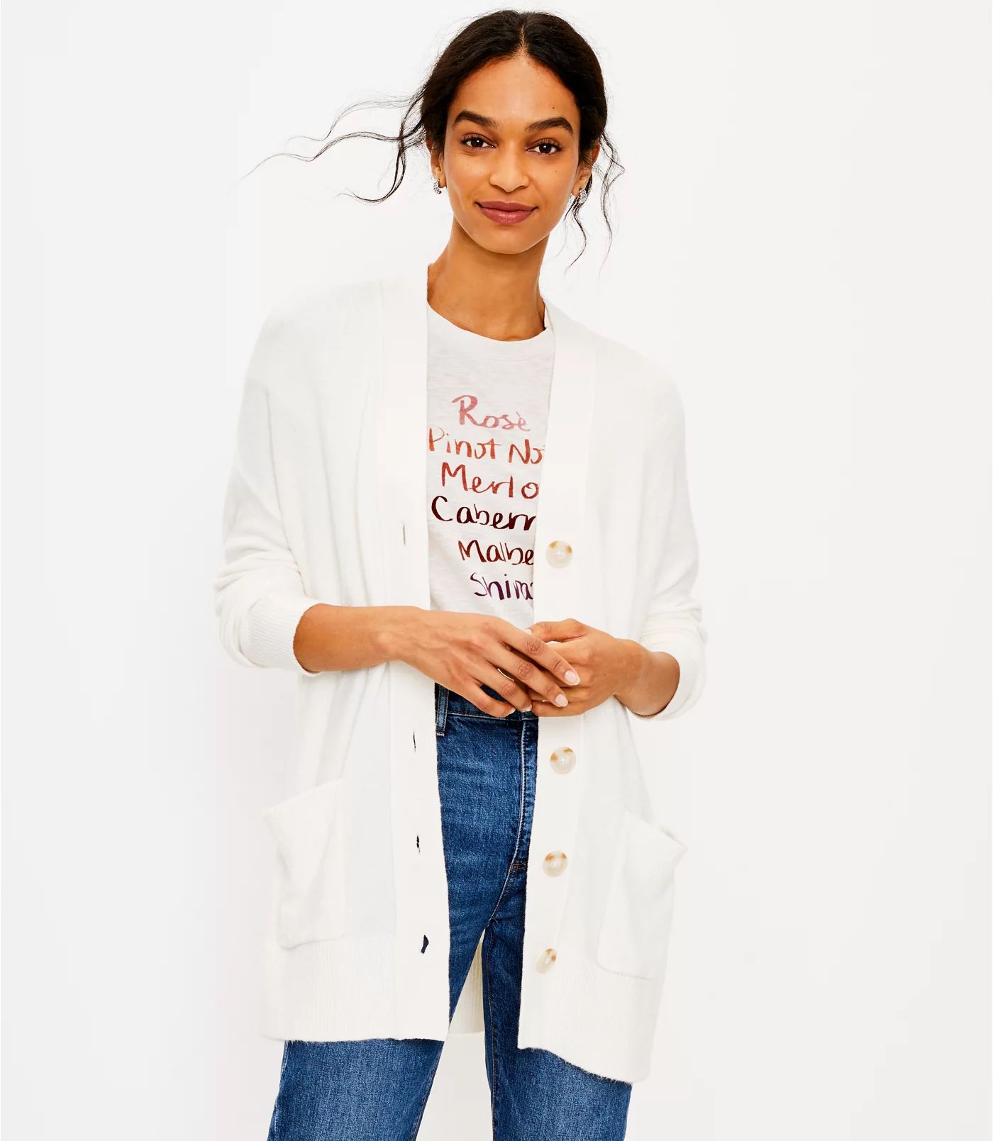 Relaxed V-Neck Pocket Cardigan | LOFT | LOFT