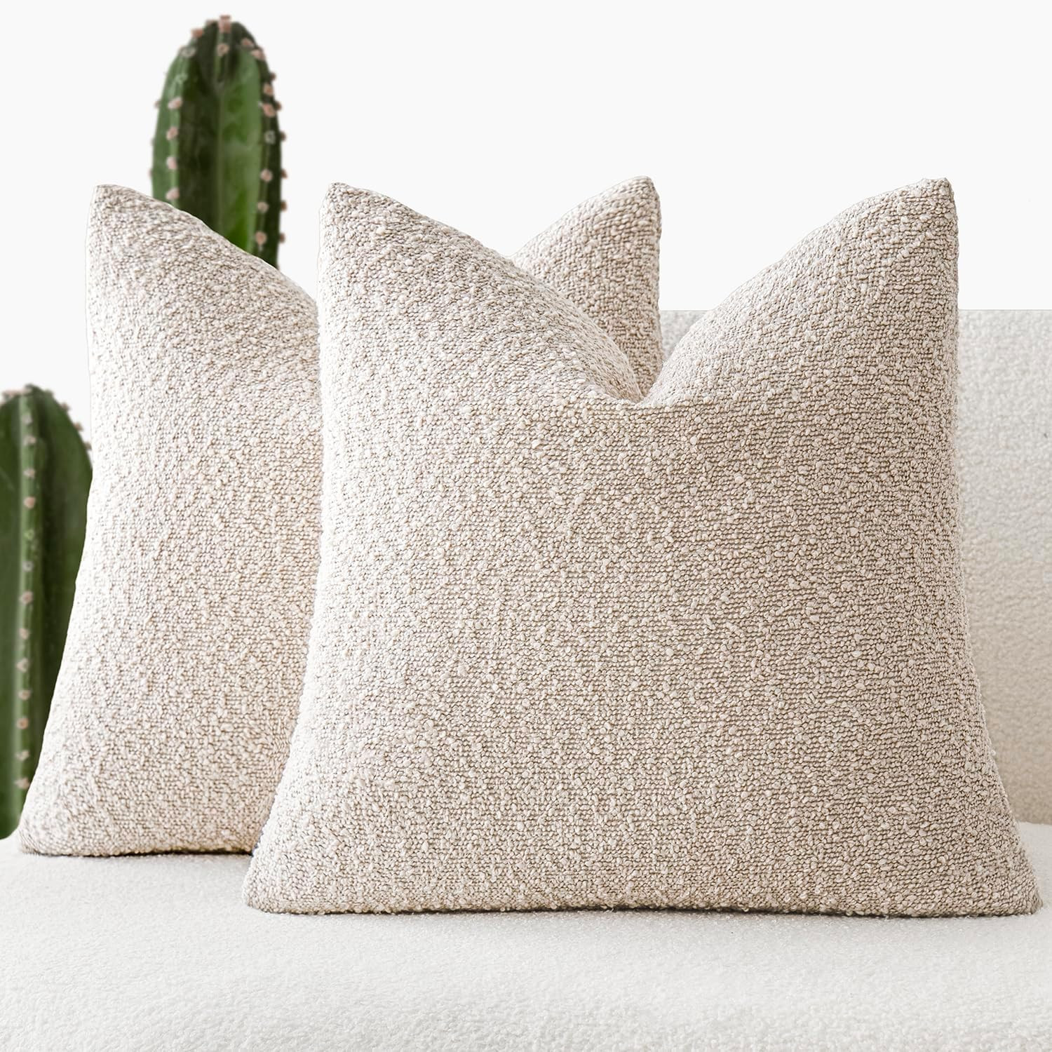 Foindtower Decorative Textured Boucle Throw Pillow Covers 18x18 Inch,Ivory | Amazon (US)
