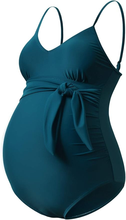 GINKANA Maternity Swimsuit V-Neck One Piece Maternity Monokini Tie Front Bathing Suit Pregnany Sw... | Amazon (US)