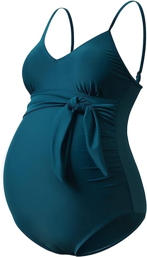 GINKANA Maternity Swimsuit V-Neck One Piece Maternity Monokini Tie Front Bathing Suit Pregnany Sw... | Amazon (US)