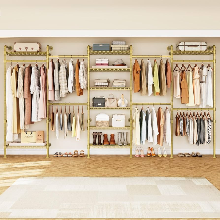 H5 Wall Mounted Closet System, Industrial Pipe Clothes Racks Clothing Rack with 4 Telescopic Rods... | Amazon (US)