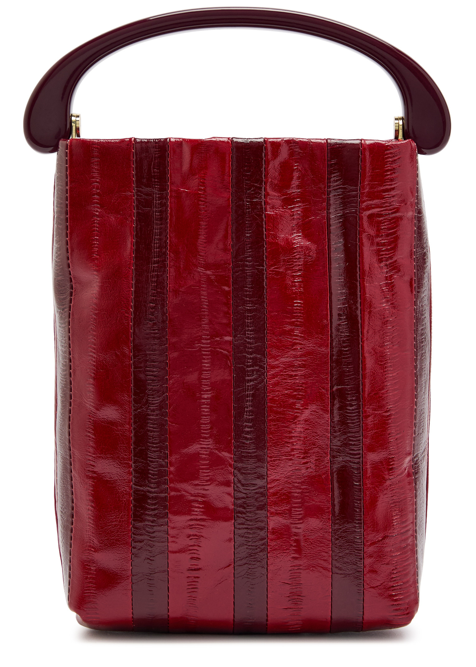 Crisp striped glossed leather top handle bag | Harvey Nichols