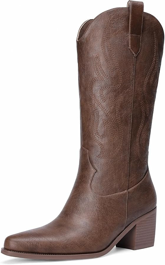 Pasuot Cowboy Boots for Women - Cowgirl Western Mid Calf Boots with Embroidery, Pointed Toe Retro... | Amazon (US)