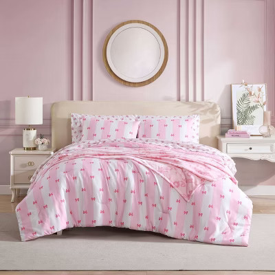 Betseyville Queen Bow Striped Bed Set Bright Pink | Target