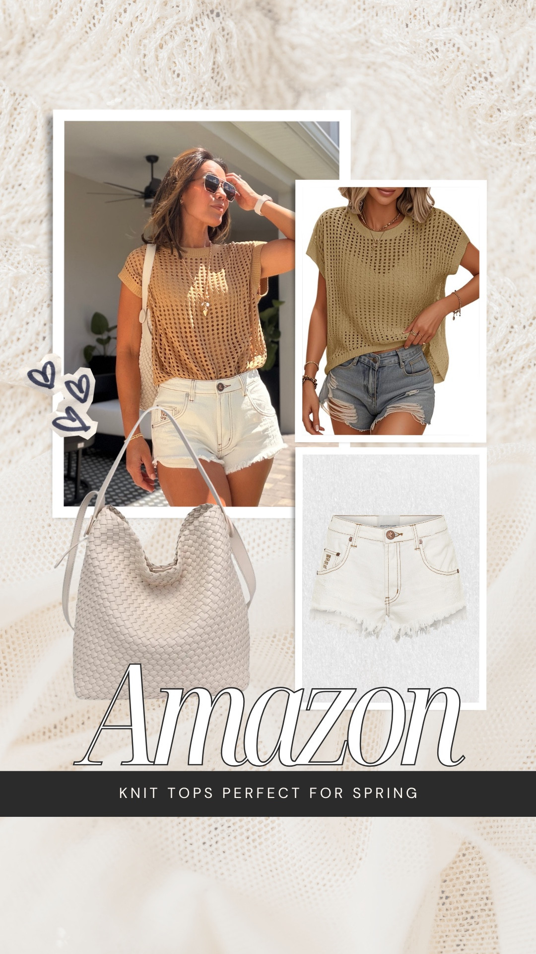 This knit crochet top from Amazon in khaki is one of those pieces that instantly elevates a simple look ✨ Lightweight, breathable knit with an open crochet detail that gives it that easy, pulled-together feel.

Styled with white denim shorts, gold wedges, and a cream bag—perfect for a casual lunch or a day out shopping.

Wearing a size small, true to size. Comes in multiple colors.



#LTKootd #LTKgrwm #LTKSeasonal