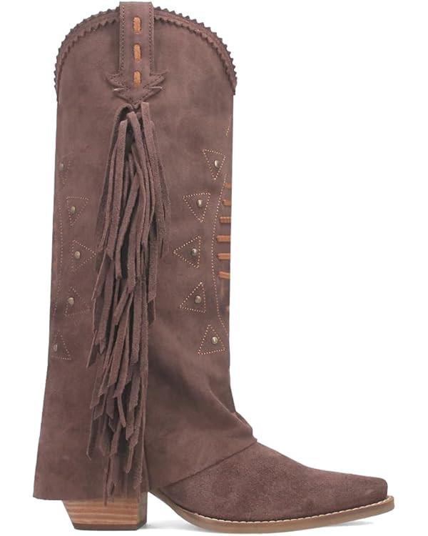 Dingo Womens Spirit Trail Studded Embroidered Fringe Snip Toe Pull On Casual Boots Knee High Mid ... | Amazon (US)