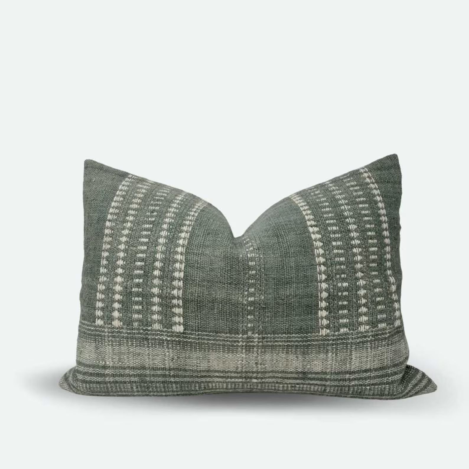 Medium Lumbar Pillow Cover  Sage Indian Wool Stripe - Etsy | Etsy (US)