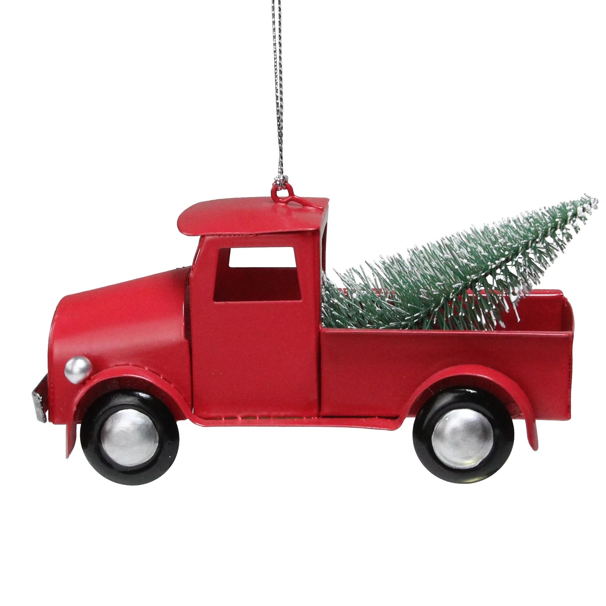 5.25"  Red Iron Truck with Green Frosted Tree Christmas Ornament | Walmart (US)