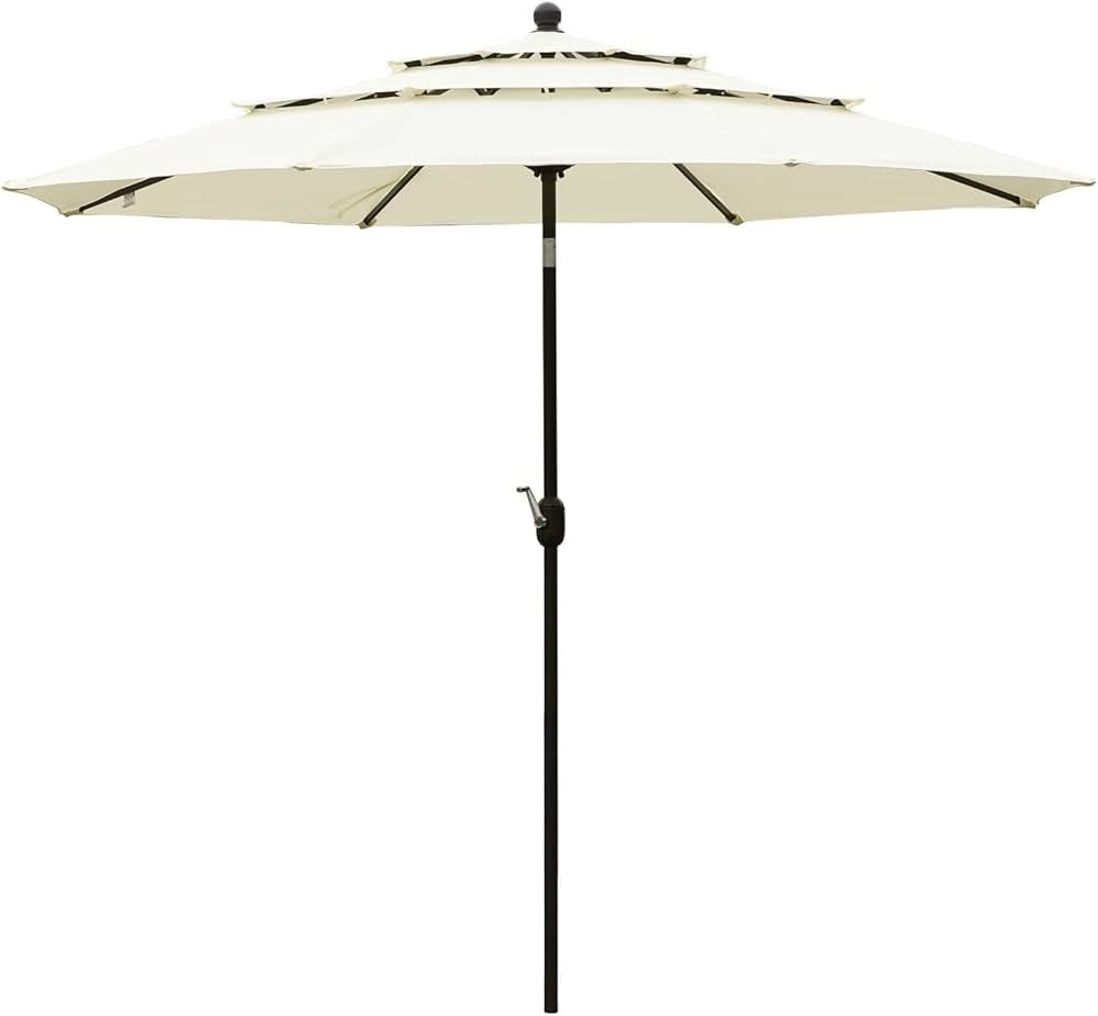 Aoodor Patio Umbrella 10 ft Dining Table Outdoor Market Umbrella 3 Tier - Beige | Amazon (US)