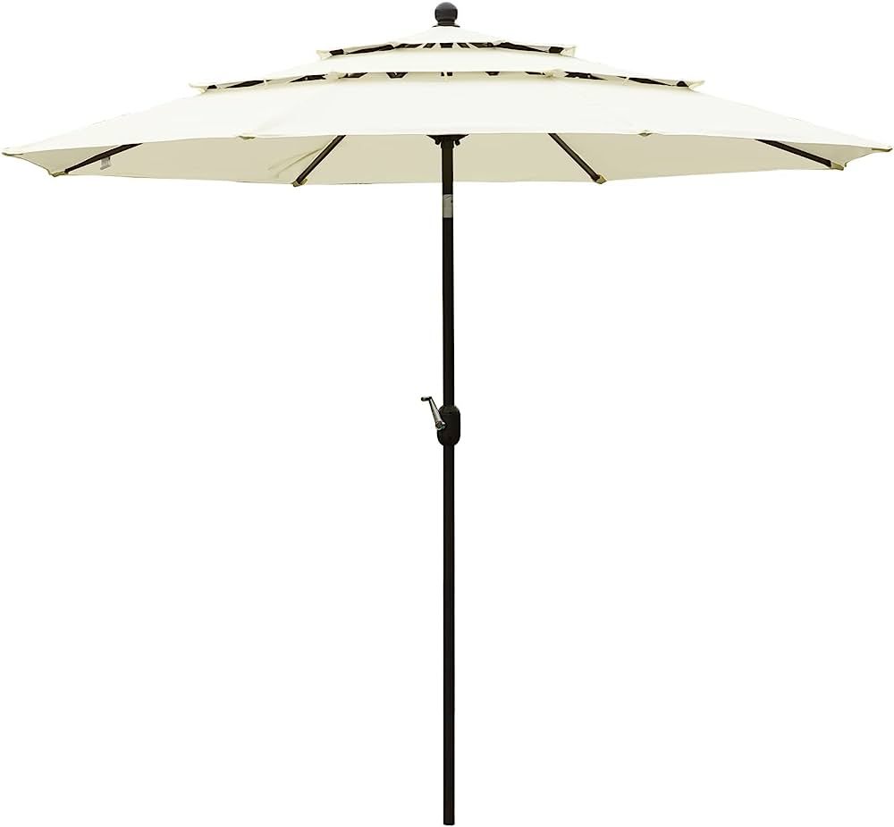 Aoodor Patio Umbrella 10 ft Dining Table Outdoor Market Umbrella 3 Tier - Beige | Amazon (US)