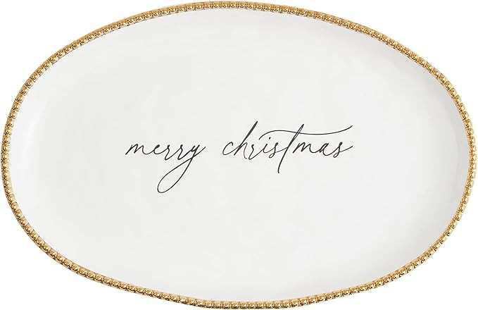 Mud Pie Christmas Gold Beaded PLATTERS & Trays, 10 3/4" x 16 1/2", WHITE | Amazon (US)