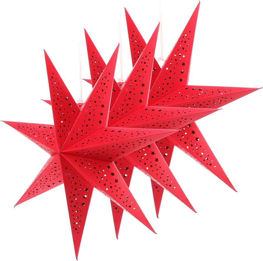 Red Paper Star Lantern: 3D Stars Lantern, 3 Pack 20in Hanging Stars, Xmas Large Star , Christmas ... | Amazon (US)