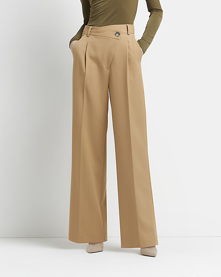 Beige wide leg pleated trousers | River Island (UK & IE)