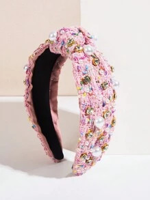 1pc Pink Gemstone Decorated Korean Style Pearl Hairband Hair Accessory | SHEIN