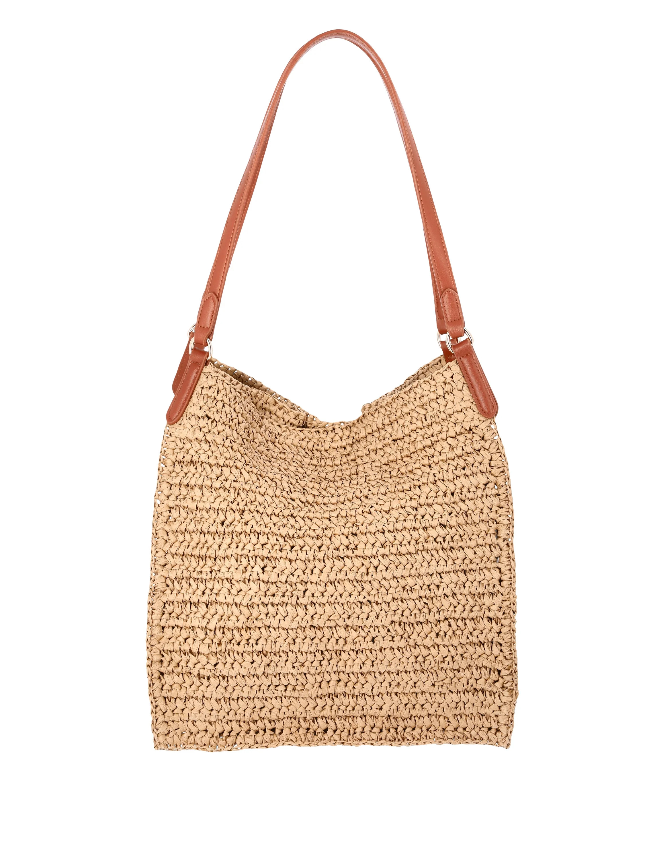 Time and Tru Women's Packable Straw Tote, Natural | Walmart (US)