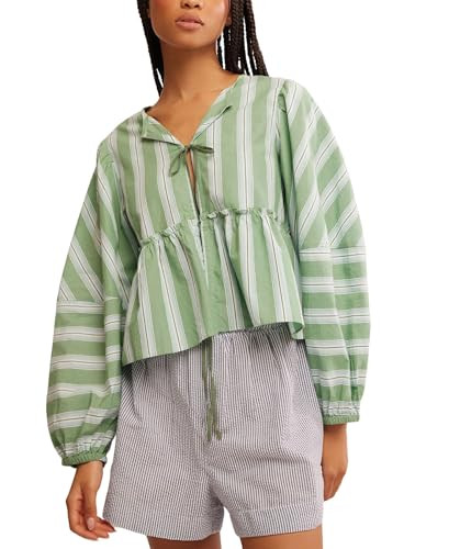 Free People Womens Brunch Babe Blouse White Spruce Combo M | Amazon (US)