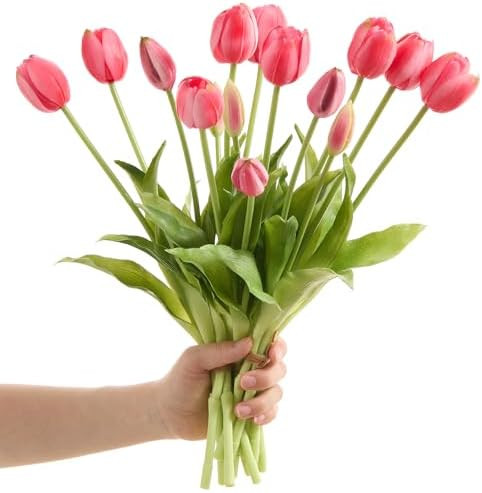 Amore Florals 15 Pcs Red Tulips Artificial Flowers Faux Tulips Real Touch Latex Fake Flower Bouqu... | Amazon (US)