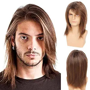 Baruisi Mens Wig Brown Long Straight Synthetic Cosplay Halloween Hair Wigs for Fancy Dress | Amazon (US)