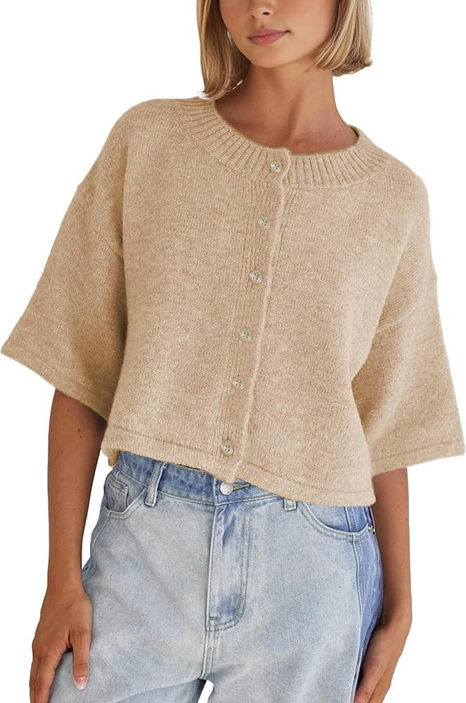 Springrain Cardigan Sweaters for Women Lightweight Knit Cropped Cardigan Button Up Solid Knitwear | Amazon (US)