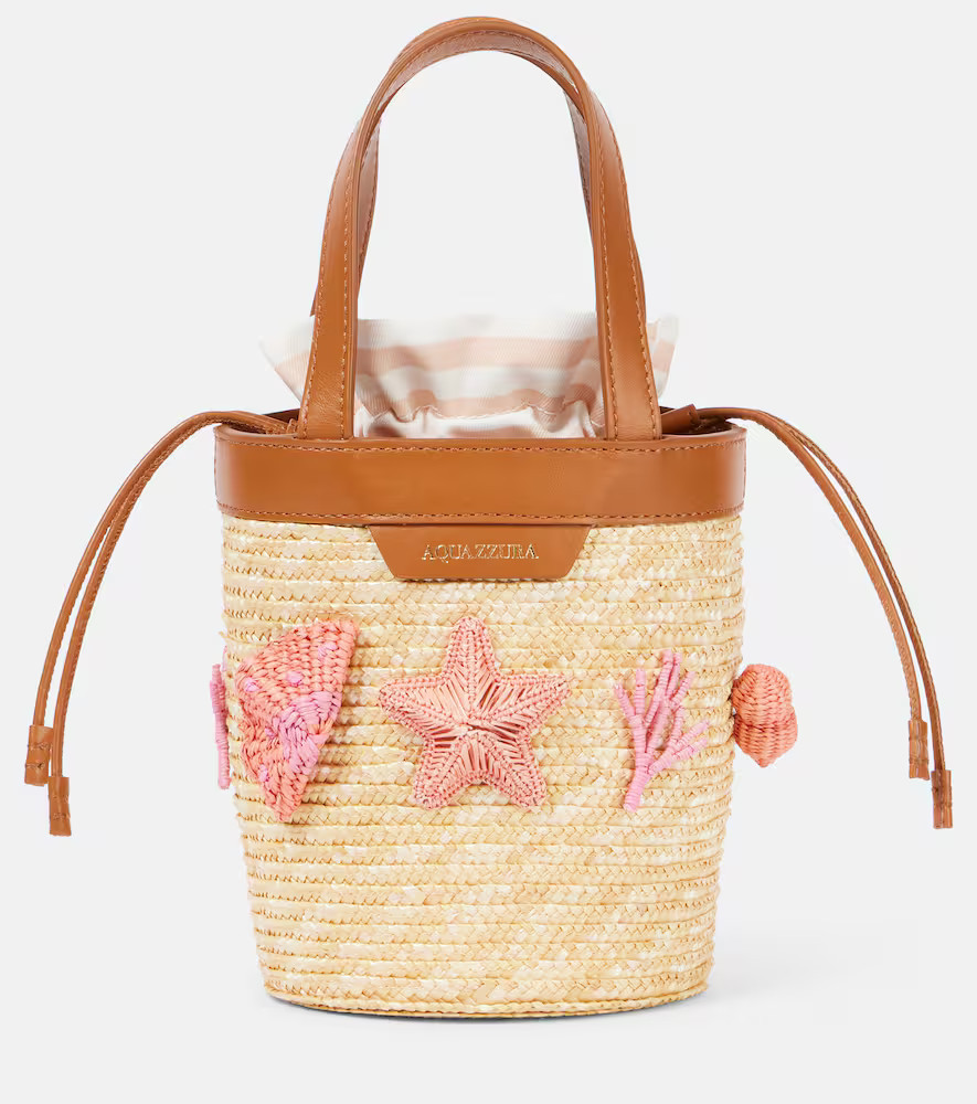Aquazzura Marea Small appliquÃ© raffia bucket bag | Mytheresa (US/CA)
