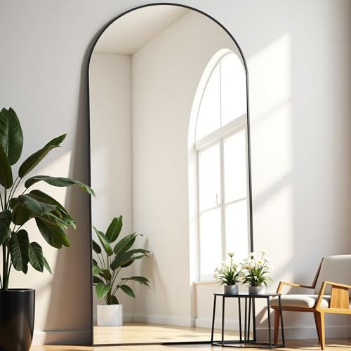 Dewfig Full Length Mirror, 71"*26" Arched Full Body Mirror with Stand, Large Floor Mirrors for Leaning or Hanging, Big Mirrors for Bedroom, Living Room,Dressing Room, Aluminum Alloy Frame, Black | Amazon (US)