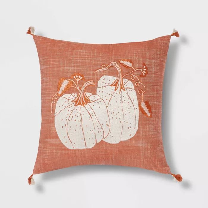 Embroidered Pumpkins Square Throw Pillow Orange - Threshold&#8482; | Target