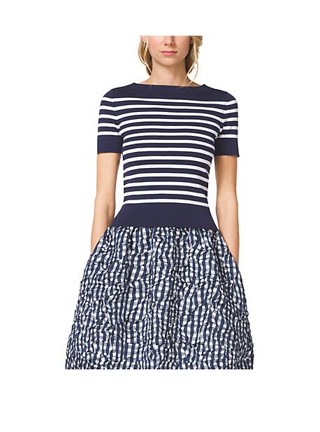 Michael Kors Striped Compact Cotton Top in Blue/White, Size: XS | Michael Kors US & CA