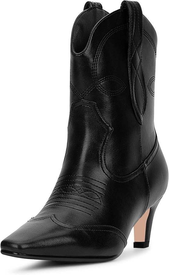Women's kitten Heel Cowboy Cowgirl Western Ankle Embroided Booties | Amazon (US)