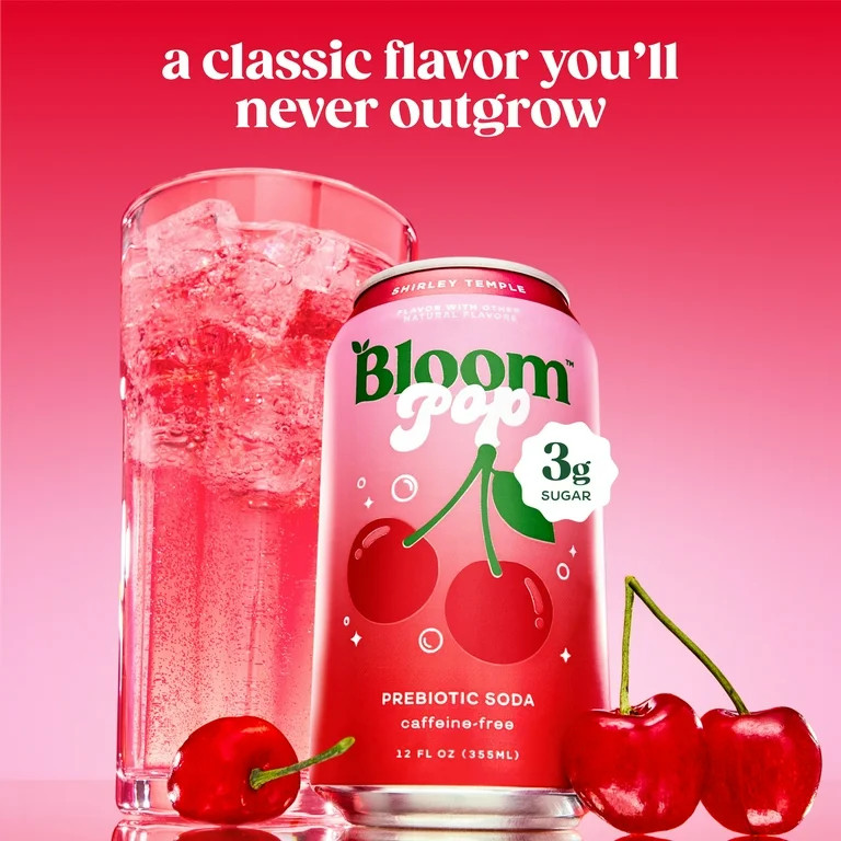 Bloom Nutrition Pop Shirley Temple Prebiotic Soda, 12 fl oz, 4 Pack Cans | Walmart (US)