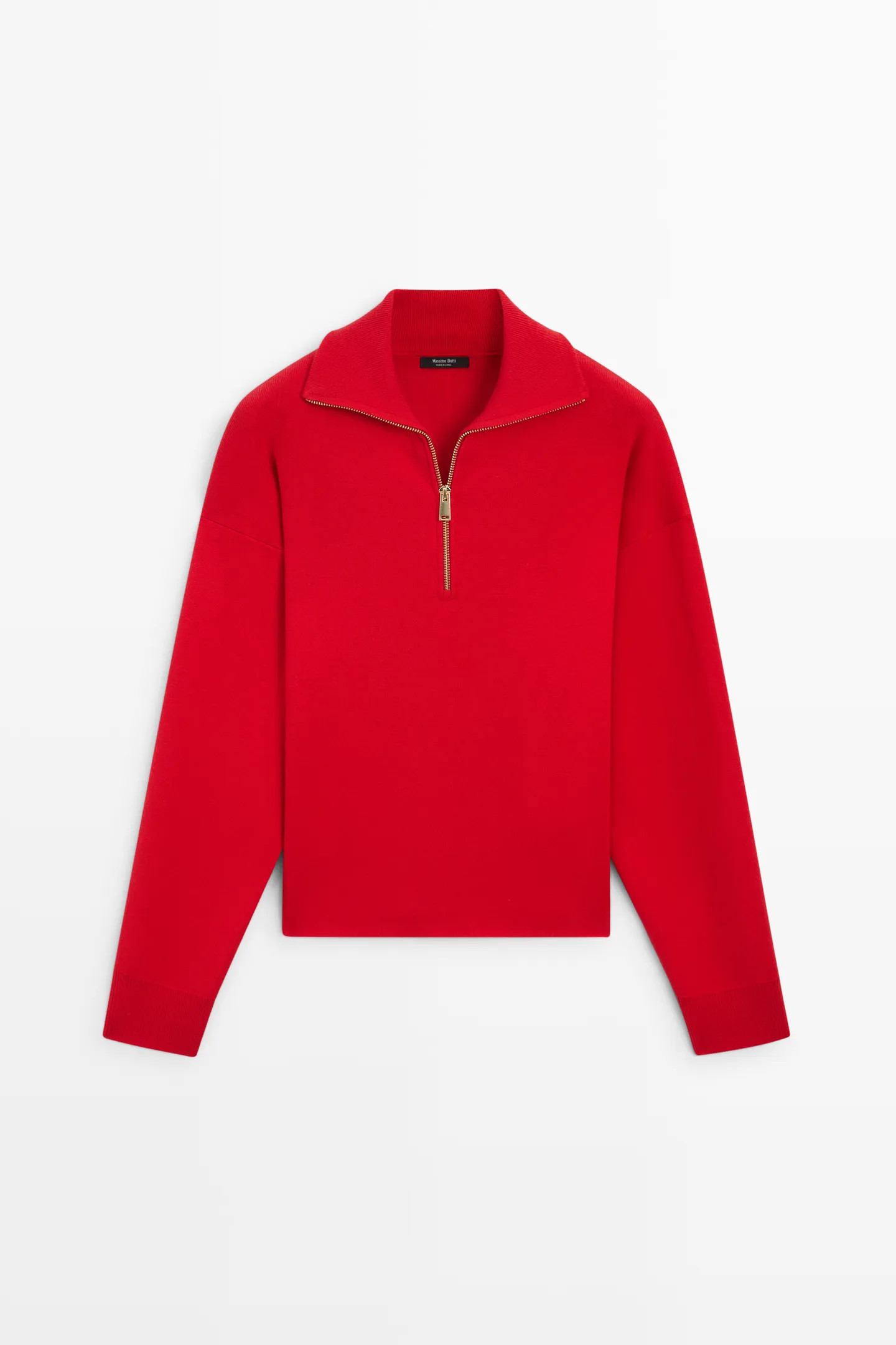 Cotton blend quarter-zip knit polo sweater | Massimo Dutti UK