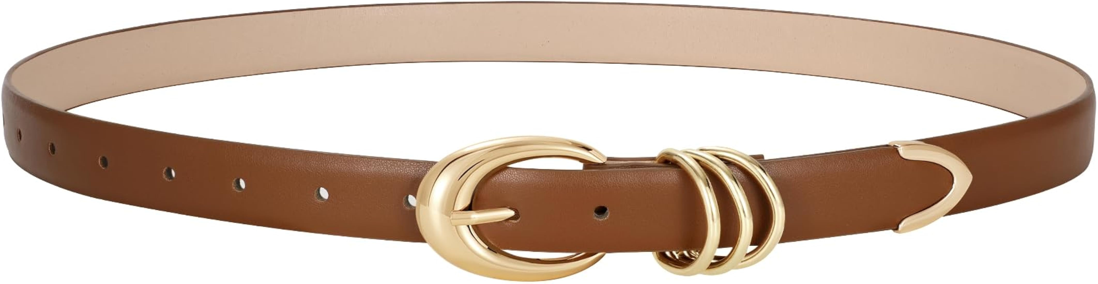 LEACOOLKEY Women Leather Belt for Jeans Pants Fashion Ladies Skinny Faux Leather Dress Belt | Amazon (US)