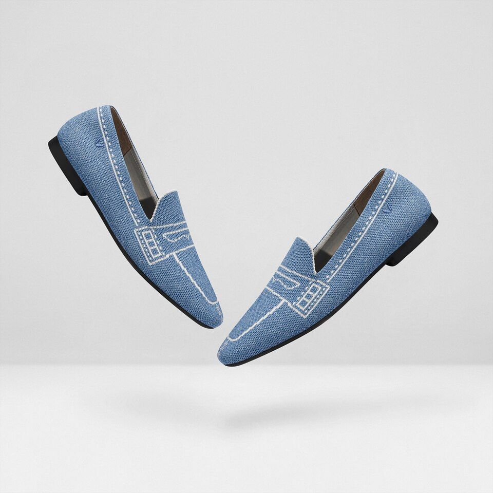 Square-Toe Patterned Loafers-Denim Blue | VIVAIA