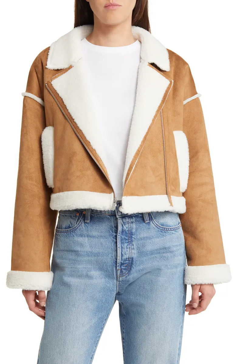 Takara Luxe Fluff Faux Shearling Crop Moto Jacket | Nordstrom