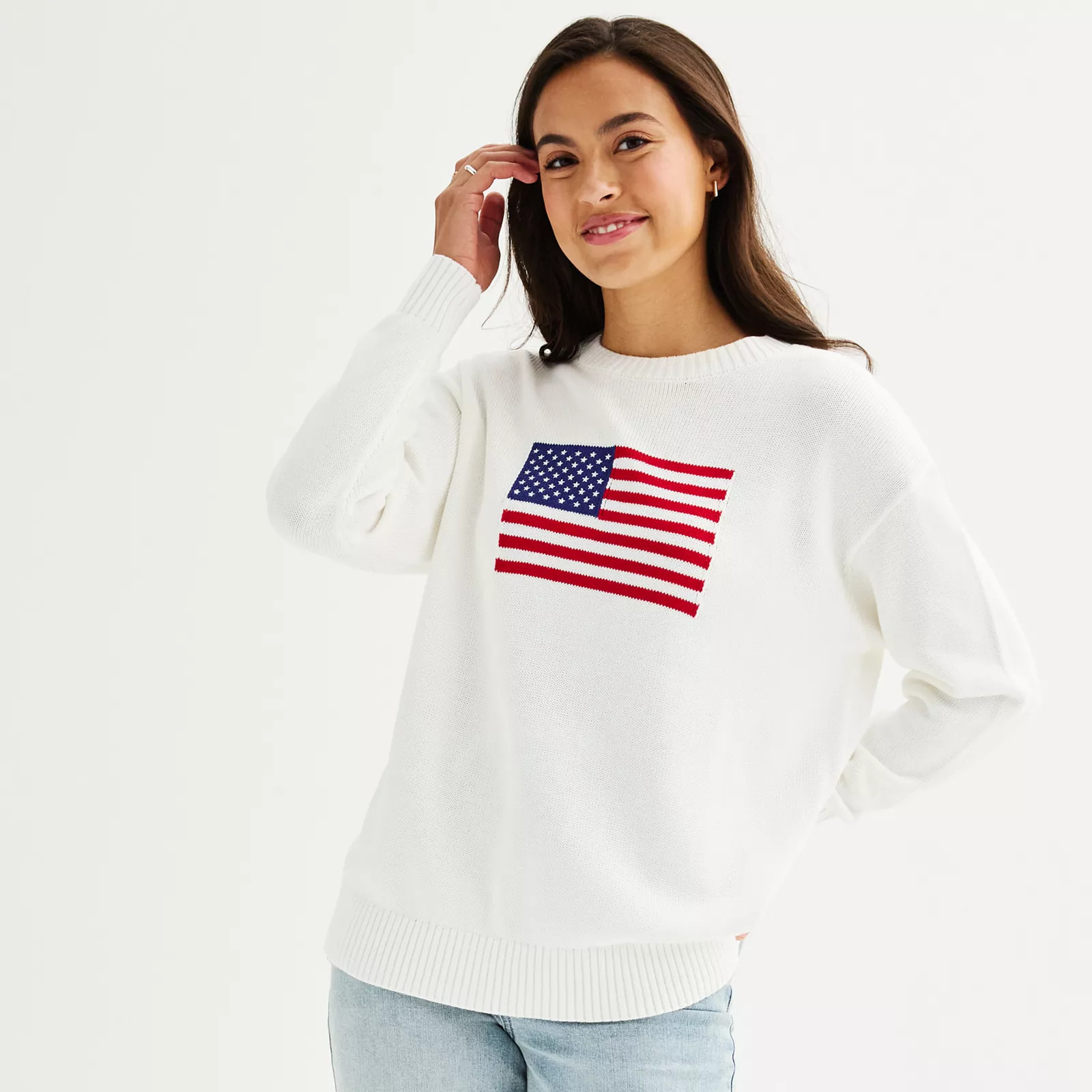 Juniors' Harper & Ivy American Flag Sweater, Girl's, Size: Medium, Gardenia | Kohl's