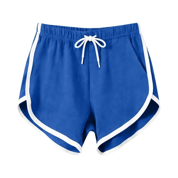 Wensltd Women 2PC Casual Workout Shorts with White Trim Elastic Waist Drawstring Summer Shorts Bl... | Walmart (US)