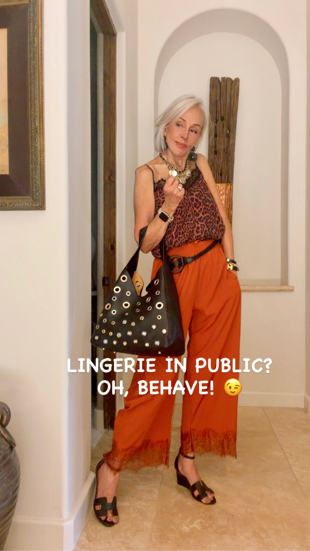 Cropped Lace Hem Pants Summer Boho Drawstring High Rise Wide Leg Lounge Trousers with Pockets
Harper lace cami in leopard
Alana eyelet and grommets hobo bag 
Coin necklace, rope belt,

#LTKOver40 #LTKootd #LTKgrwm