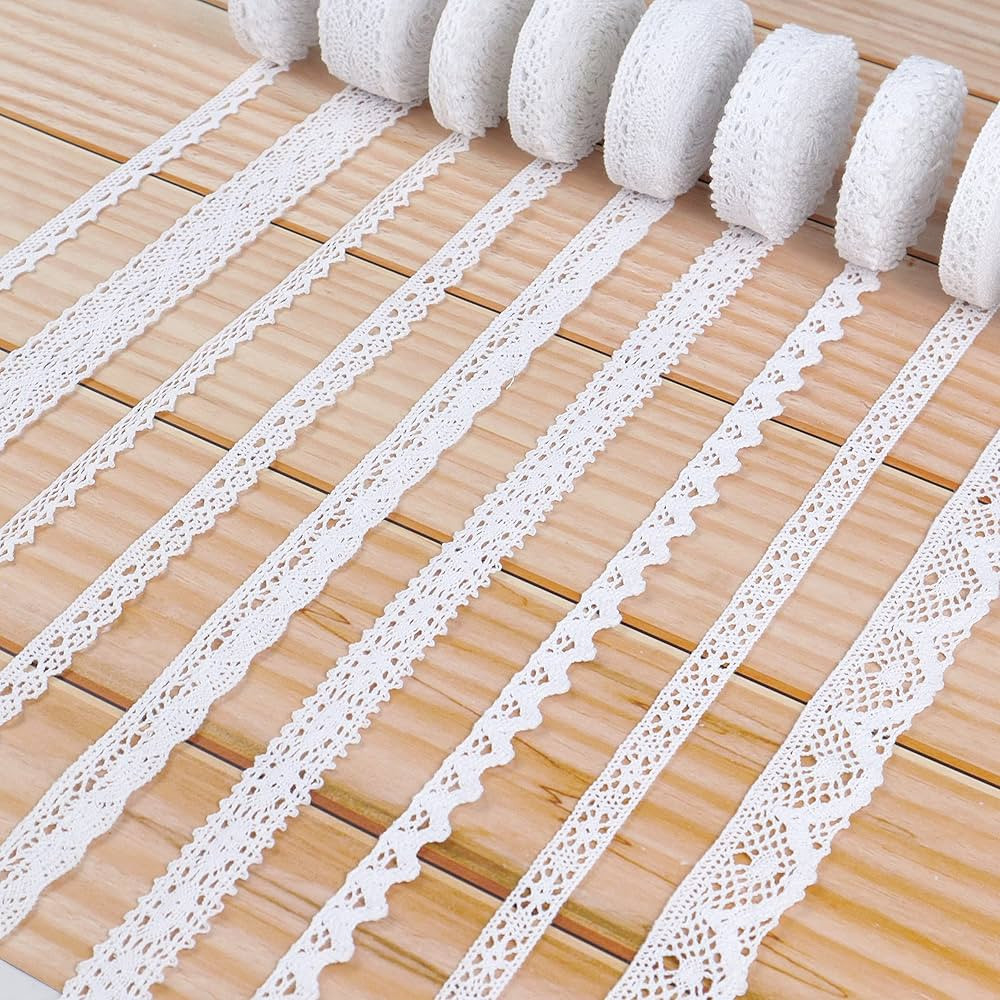 Lace Ribbon, White Eyelet Lace Trim, Assorted Scalloped Edge Crocheted Lace Decoration for Sewing... | Amazon (US)