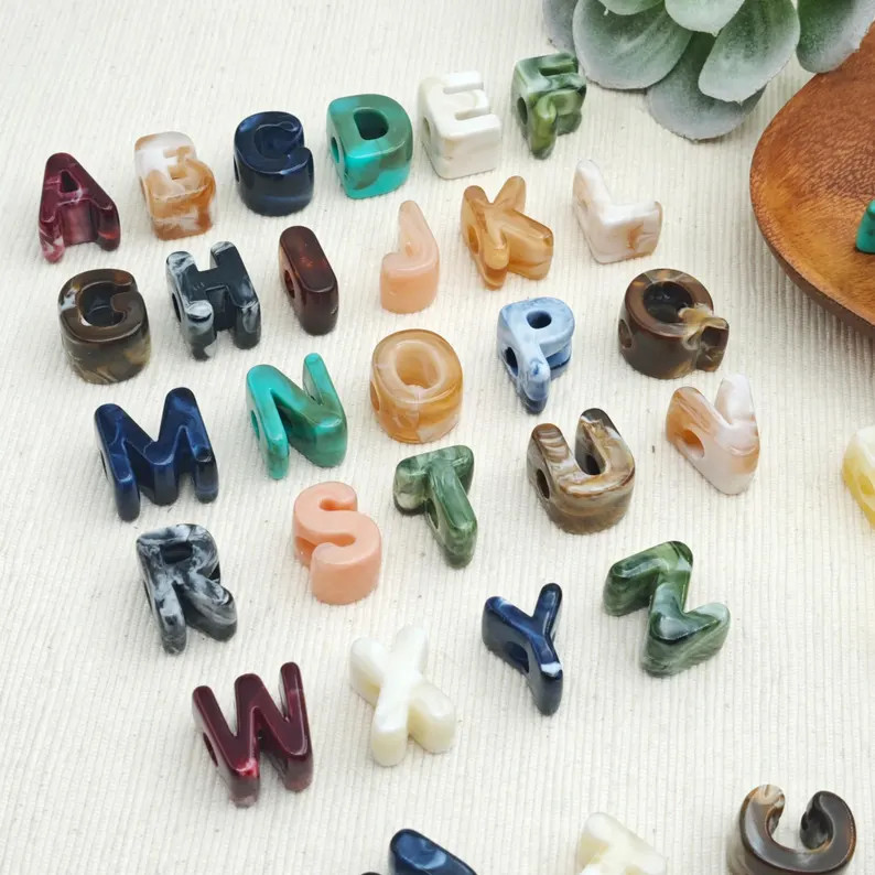 Marbled Acrylic A-Z Alphabet Beads, Chunky Letter Beads, 6mm Large Hole Initial Charms for Bracel... | Etsy (Global)