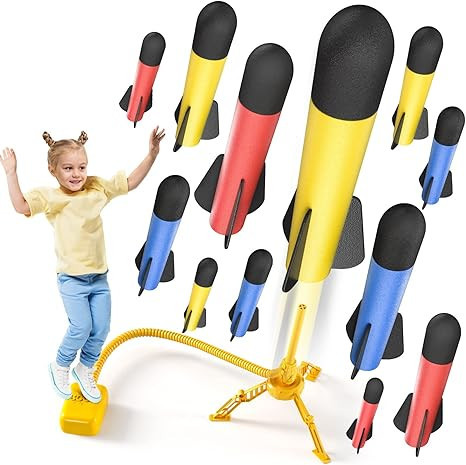 TEMI Rocket Launcher for Kids, 12 Foam Rockets and Launcher Pad, Launch up to 100+ft, Kids Outdoo... | Amazon (US)