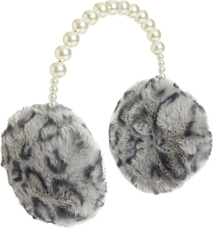 Cheetah Print Faux Fur & Imitation Pearl Earmuffs | Nordstrom