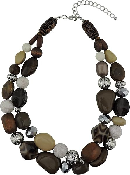 Bocar Boho Chunky Beaded 2 Layer Statement Necklace, 18" Adjustable Bead Necklace Collar Necklace for Women Daily Party Jewelry (NK-10384) | Amazon (US)