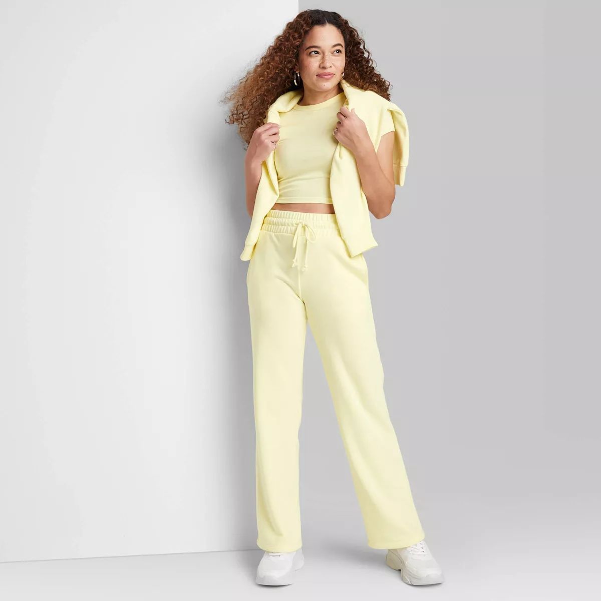 Women's High-Rise Wide Leg French Terry Sweatpants - Wild Fable™ Yellow M | Target