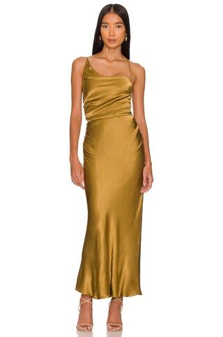 Shona Joy Giorgia Asymmetrical Midi Dress in Olive Oil from Revolve.com | Revolve Clothing (Global)