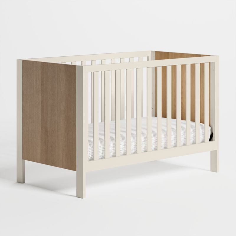 Opie Two-Tone Wood and Linen White Convertible Baby Crib + Reviews | Crate & Kids | Crate & Barrel