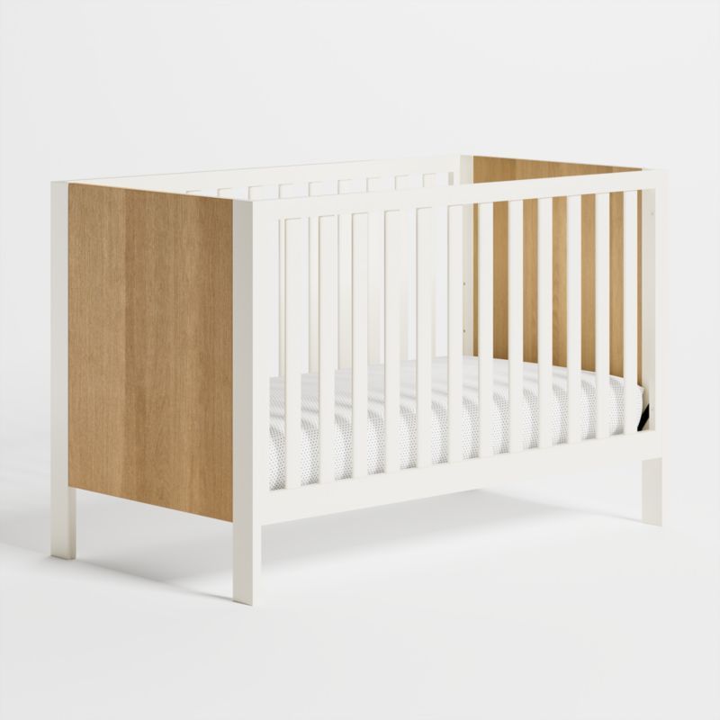 Opie Two-Tone Wood and Linen White Baby Crib + Reviews | Crate & Kids | Crate & Barrel