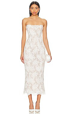 V. Chapman Capulet Midi Dress in White Chantilly Lace from Revolve.com | Revolve Clothing (Global)